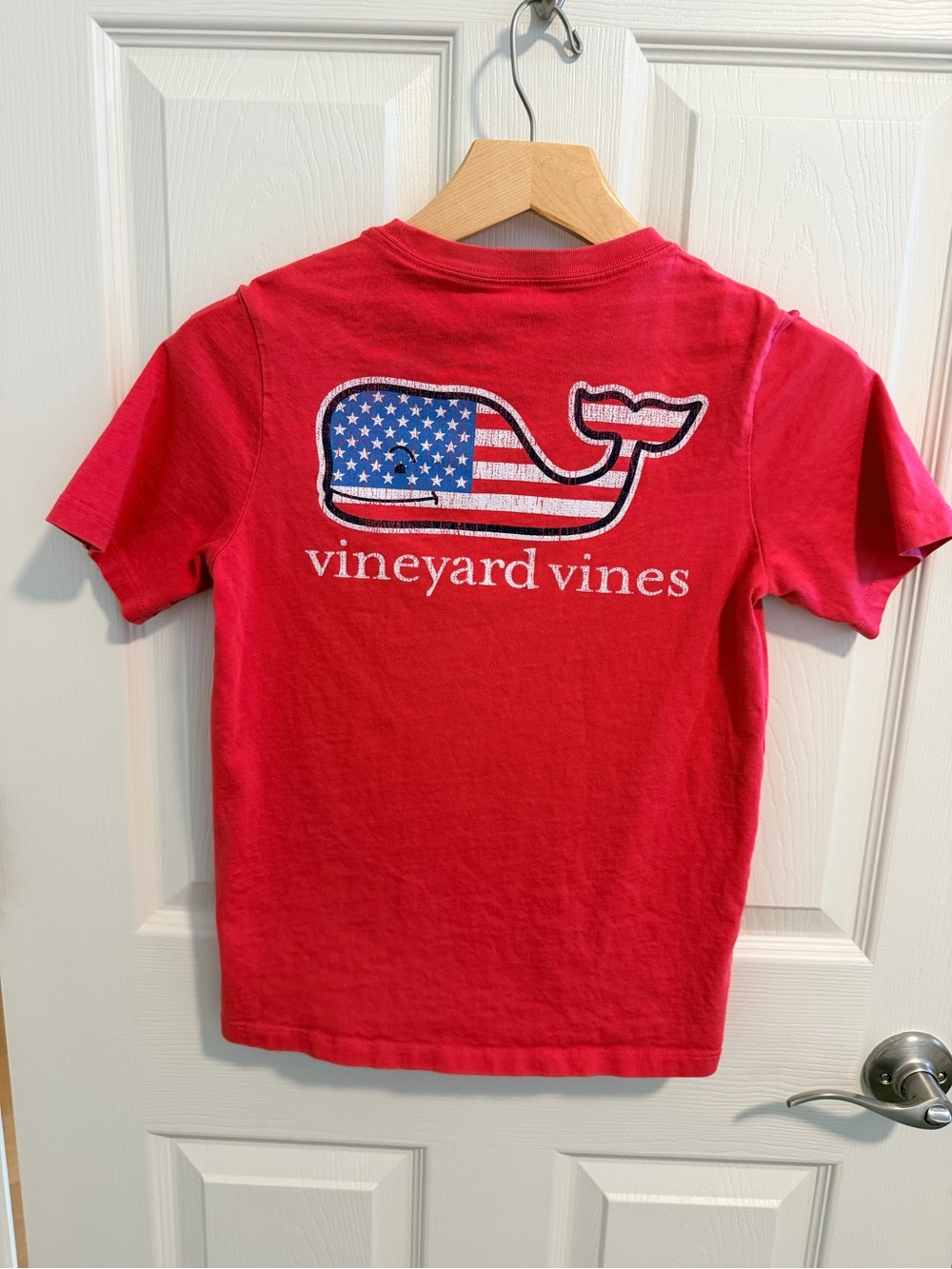 Vineyard Vines Red Tee with American Flag Whale
